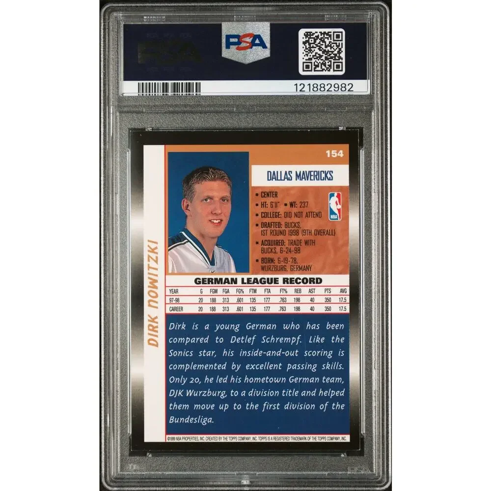 1998-99 Topps #154 Dirk Nowitzki Rookie PSA 8 - Picture 2 of 2